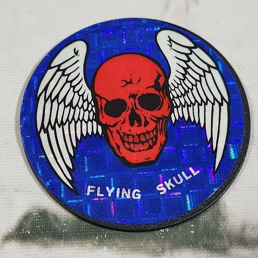 90s Pogs Lot Of 7 Plastic Etched Holograms Flying Skull Snake Scary Santa Pog